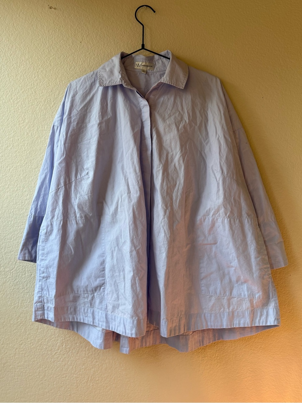 Neiman Marcus Pale Lavender Button-Front Oversized Shirt